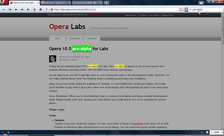 Opera 10.5 pre-alpha:ページ内検索